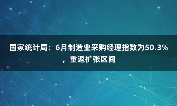 国家统计局：6月制造业采购经理指数为50.3%，重返扩张区间