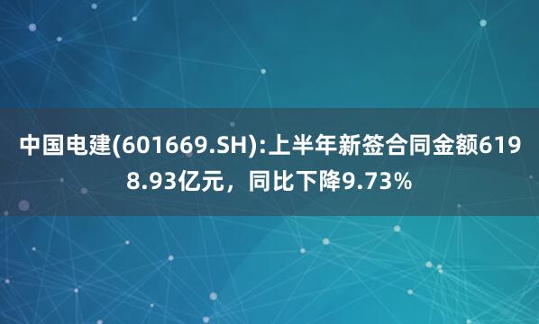 中国电建(601669.SH):上半年新签合同金额6198.93亿元，同比下降9.73%