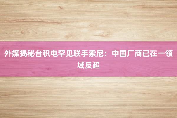 外媒揭秘台积电罕见联手索尼：中国厂商已在一领域反超