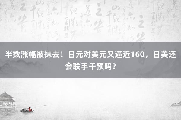半数涨幅被抹去！日元对美元又逼近160，日美还会联手干预吗？