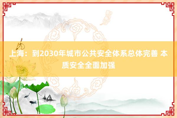 上海：到2030年城市公共安全体系总体完善 本质安全全面加强