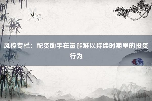 风控专栏：配资助手在量能难以持续时期里的投资行为
