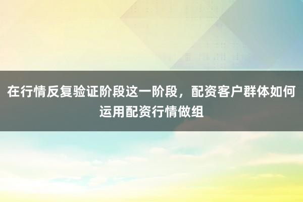 在行情反复验证阶段这一阶段，配资客户群体如何运用配资行情做组