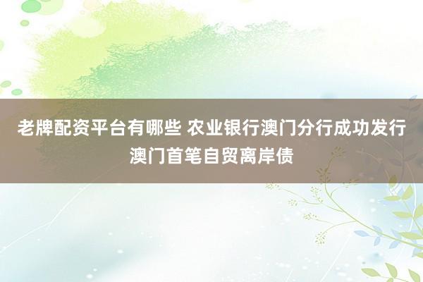 老牌配资平台有哪些 农业银行澳门分行成功发行澳门首笔自贸离岸债
