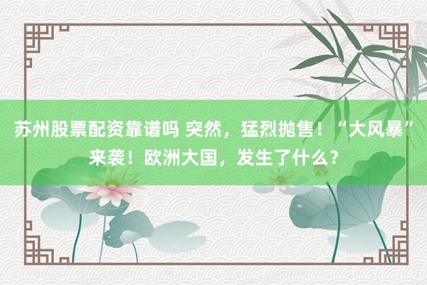 苏州股票配资靠谱吗 突然，猛烈抛售！“大风暴”来袭！欧洲大国，发生了什么？