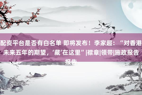 配资平台是否有白名单 即将发布！李家超：“对香港未来五年的期望，‘藏’在这里”|襟章|领带|施政报告