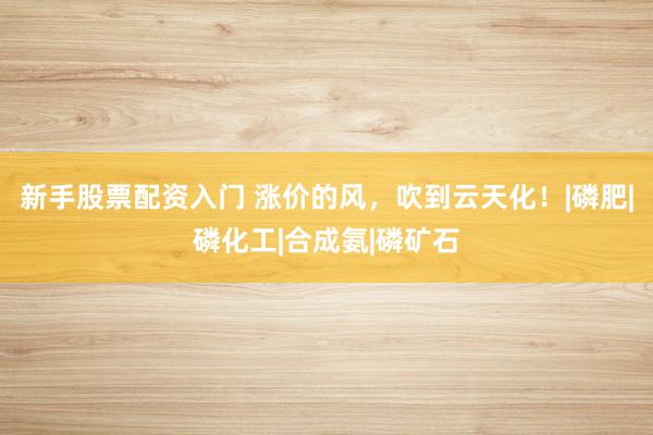 新手股票配资入门 涨价的风，吹到云天化！|磷肥|磷化工|合成氨|磷矿石